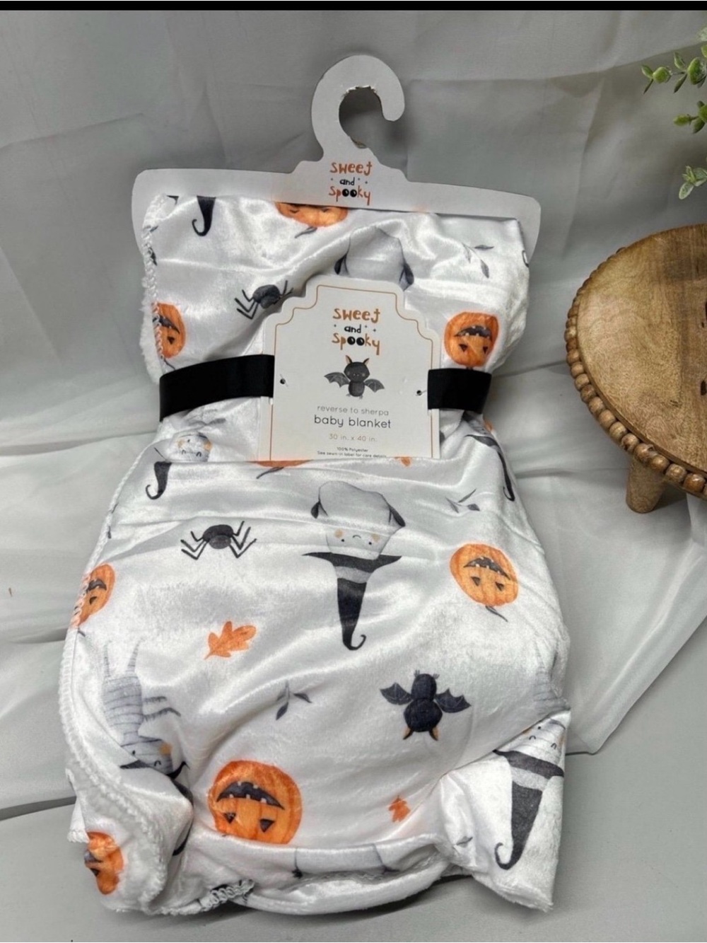Baby Blanket - White with Orange & Black Halloween Print